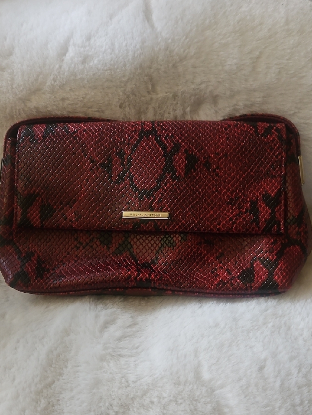 Red Snake-Print Clutch Bag by